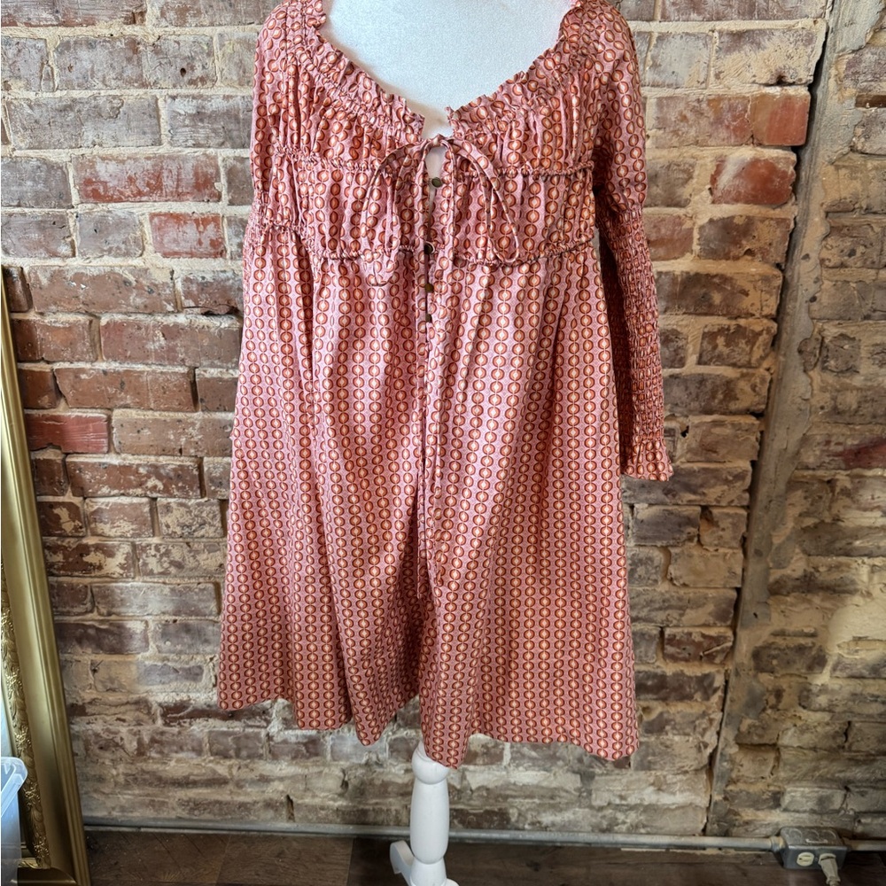 Free People‎ Boho Smocked Back Mini Dress Prairie Peasant Style